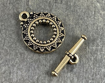 Gold Toggle Clasp by TierraCast Clasps, TierraCast Bali Clasp, Medium Size Gold Clasp, Antiqued Gold Bali Toggle Clasp (TC/6061-26) * Qty. 1