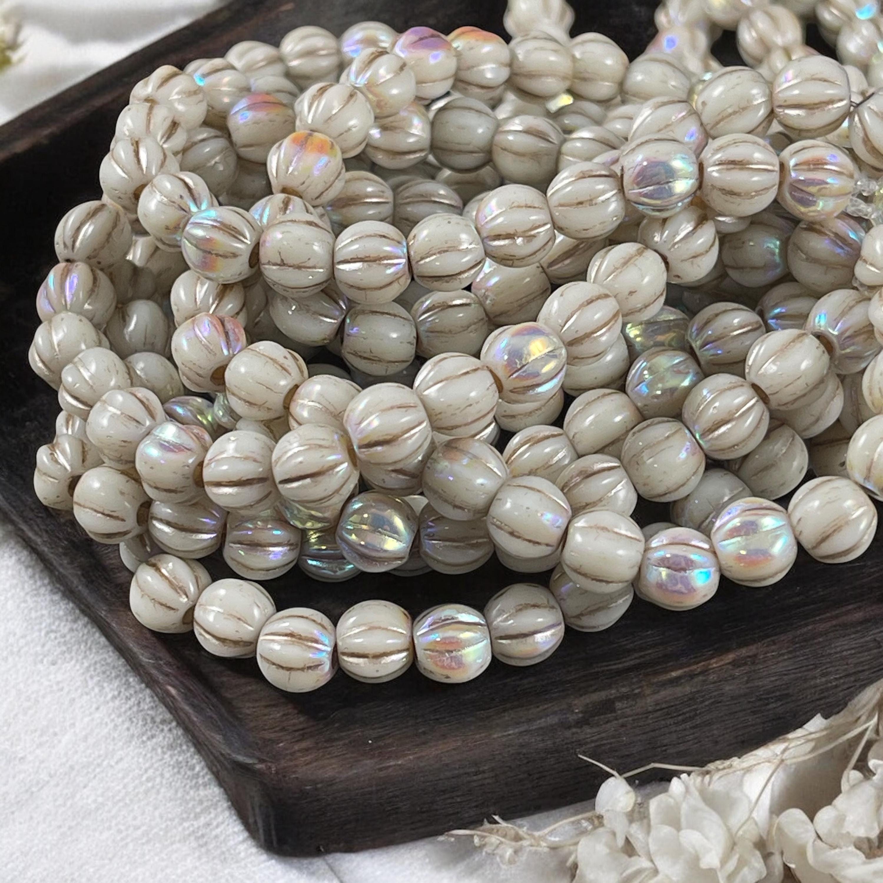 Czech Glass Beads - 6mm Large Hole Melon - Beige Glass With
