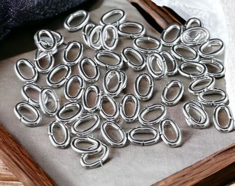 6x4mm Bright Silver Oval Jump Rings ~ 18g Silver Plated Brass Open Jump Rings ~ Oval Shape (FMG/9910) * Qty. 100