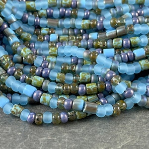 Mermaid Glass Bugle Tube Beads, Matte Light Blue 4mm Czech Glass Seed Beads ~ Turquoise and Light Blue Seed Bead Mix (6/0-CSB) * 20" strand
