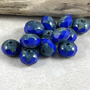 Rondelles de perles tchèques bleu cobalt 8 x 6 mm Rondelles Picasso bleu cobalt opaques (R8/N-0704) - Quantité 12