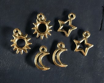 TierraCast Celestial Charms, Sun, Crescent Moon, Star, 24k Gold Plated, Nickel Free (PF/Celestial) *