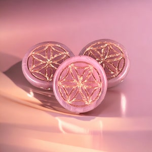 Dusty Pink Czech Glass Bead ~ 18mm Flower of Life Symbolic Bead ~ Matte Finish Pink with Copper Wash (N-1806) * Qty. 2