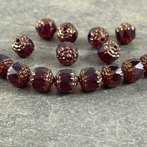 8mm Cathedral Style Faceted Beads  Garnet Red with Bronze Picasso  8mm Crown Glass Bead  Dark Red Czech Glass Beads (9010-Cath/8) * Qty. 15
