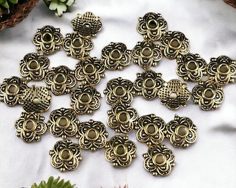 Antiqued Gold Bead Caps ~ 8mm Four Petal Flower Bead Caps, Nickel Free Bead Caps (S222-AG) * Qty. 100