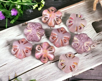 Pink Scalloped Puffy Flower Beads ~ Pink Assortment, Pink Picasso Flowers, 11mm Pink Czech Glass Beads (SPF-PinkMix) * Qty. 8