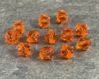 6mm Orange Preciosa Crystal Bicone Beads  Czech Glass Crystal  6mm Transparent Orange Sun Bicone Beads (FMG-3945) * Qty. 24 Beads