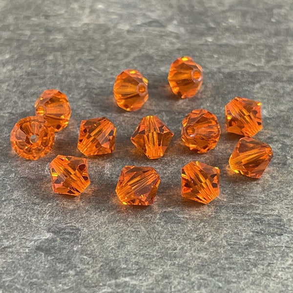 6mm Orange Preciosa Crystal Bicone Beads  Czech Glass Crystal  6mm Transparent Orange Sun Bicone Beads (FMG-3945) * Qty. 24 Beads