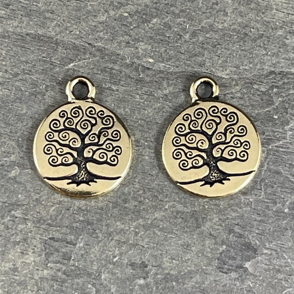 TierraCast Tree of Life Double Sided Charms ~ Antiqued Gold Nature Theme Charm (TC/2303-26) - Qty. 2