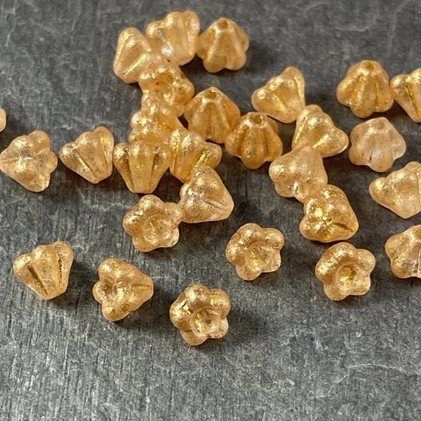 6x4mm Baby Bell Czech Glass Flower Beads ~ Honey Shimmer, Golden Yellow Bell Flower (FL/SM-S18C0003) * Qty. 30