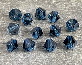 6mm Montana Blue Preciosa Crystal Bicone Beads  Czech Glass Crystal  Dark Blue Faceted 6mm Bicone Beads (FMG-3852) - Qty. 24 Beads