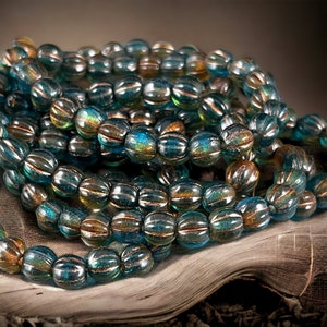 6mm Large Hole Melon Czech Glass Beads ~ Teal and Brown Large Hole Round Beads (BH6/N-086) * Qty 25