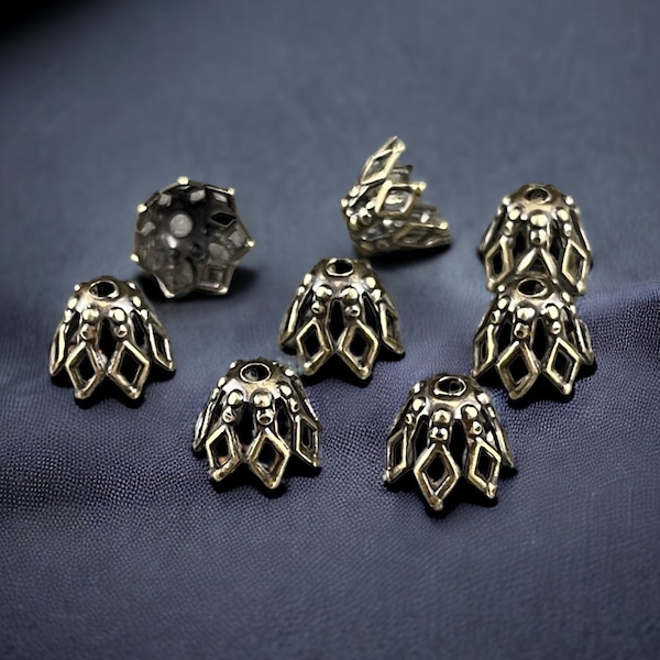 Filigree Basket Shape Bead Caps ~ 7x5mm Antiqued Brass Tapered Bead Caps for Teardrop Beads (BC-1088) * Qty. 20