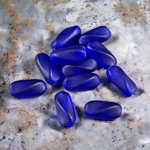 Cobalt Blue Twisted Oval Beads  Matte Finish Cobalt Blue Bead  14x6mm Blue Czech Glass Beads (SPI/RJ-1717) * Qty. 12