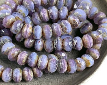 Purple Picasso Rondelles ~ 8x6mm Rondelle ~ Czech Glass Beads ~ Light Purple Lilac Picasso Beads (R8/RJ-2749) *