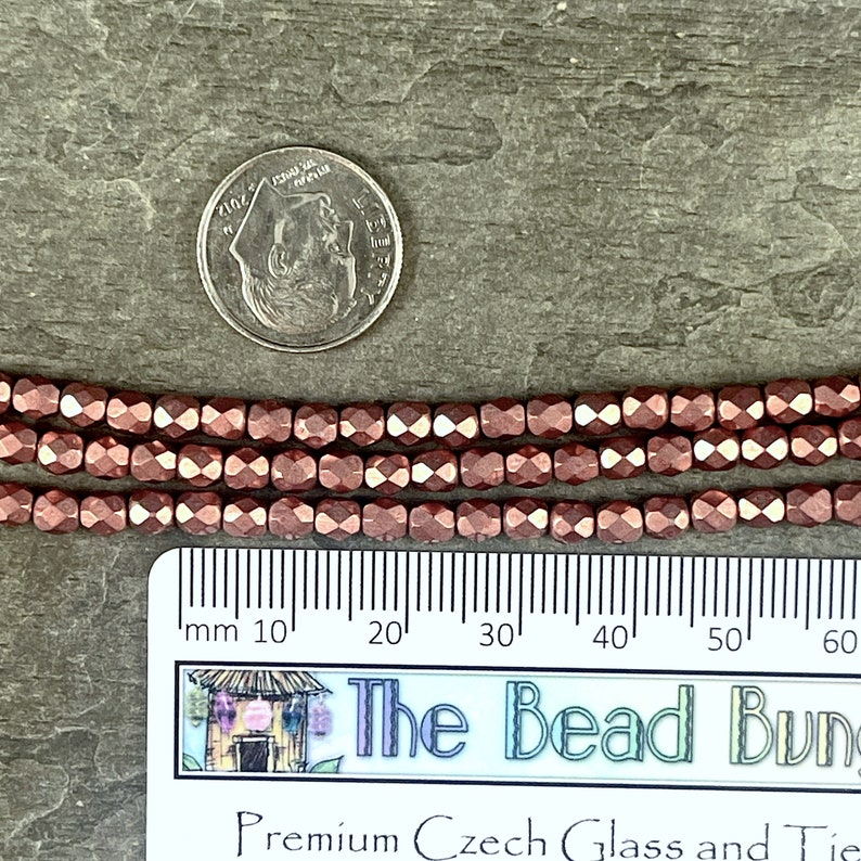 Rose Gold Czech Glass Beads 4mm Fire Polished Beads Faceted Round Beads Coppery Pink Metallic Beads FP4/SM-08A02 Qty. 50 image 4