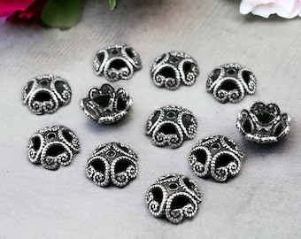8mm Filigree Bead Caps, Silver Bead Caps, Antiqued Silver Bead Caps, 8mm Bead Caps, Oxidized Silver Bead Caps (VJS-R37) * Qty. 8