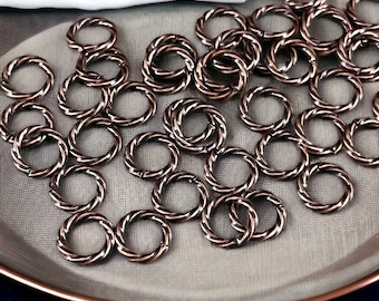 8mm Antiqued Copper Twisted Jumprings ~ 16 gauge Decorative Open Jump Rings ~ Round Copper Jump Rings (FM/5034) * Choose 50 or 100