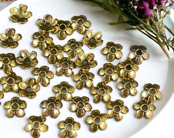 Small Gold Bead Caps ~ Antiqued Gold 5-Petal Bead Caps ~ 6mm Floral Theme Bead Caps (P002-08AG-NR) * Qty. 200