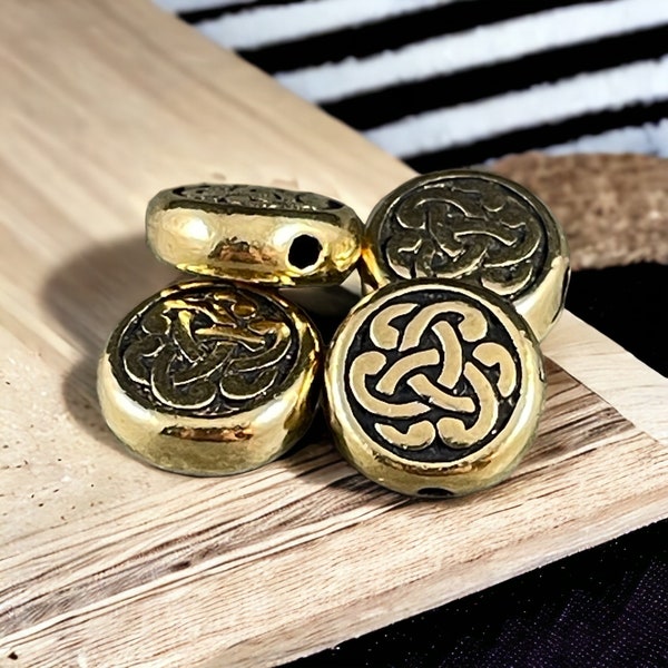 Circle Triad Beads  Double Sided Design  Celtic Design  Antiqued Gold Beads  TierraCast Celtic Bead (TC/5543-26) * Qty. 4