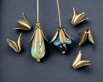 Oxidized Brass Floral Theme Bead Caps, Curled Tulip Petal Bead Caps, 10mm Expandable and Bendable (VJS/R33b) * Qty. 6