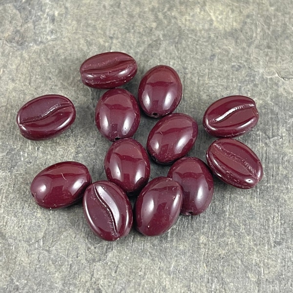 Coffee Bean Czech Glass Beads ~ Chestnut Brown Coffee Beans ~ 11x8mm Glass Coffee Beans (MISC/RJ-4556) - Qty. 12