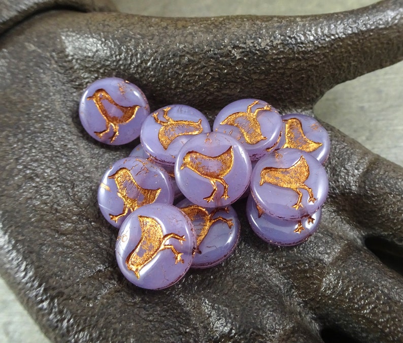 - Qty 10 Bird Theme 11mm Coin Beads Light Purple Czech Glass Beads Czech Beads Nature Beads COINRJ-3620 Lilac Opaline Coin Beads