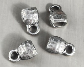 TierraCast Crimpable End Caps, Hammered Texture for Leather Cords, Antiqued Pewter (PF/923-04) * Qty. 4