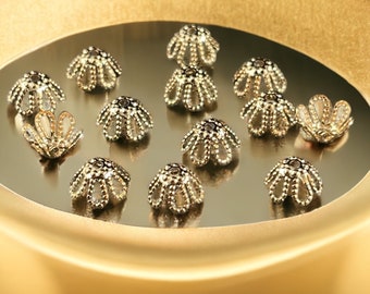 Open Petal Cone Shape Bead Caps  6-Petal Filigree Bead Caps for Teardrop Beads ~ 7x4mm Gold Plated Brass Bead Caps (BC-5571) * Qty. 40