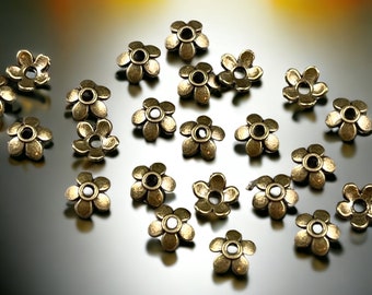 Antiqued Brass Bead Caps ~ Small 6mm Flower Petals, Floral Theme Bead Caps (P002-08AB) * Qty. 200