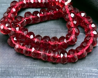 Cranberry Red 7x5mm Rondelle  Czech Glass Beads  Transparent Cranberry Red Faceted Rondelle (R7/RJ-0798) * Qty. 25