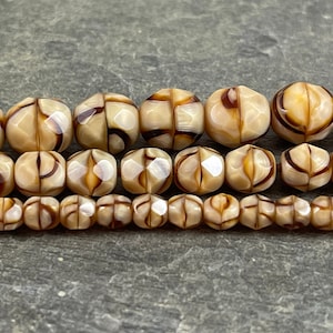 Beige and Brown Giraffe Design Czech Glass Beads ~ 4mm, 6mm, 8mm Fire Polished Faceted Round Beads (FP/28224) *