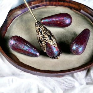 Tschechische Glasperlen - 20 x 9 mm Längliche Teardrop-Perlen mit Perlmutt-Finish (DRO / N-1023) * Qty. 8