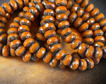 Orange Picasso Rondelle  Czech Beads  7x5mm Rondelle  Czech Glass Beads - Orange Opaline Glass Beads (R7/RJ-2761) * Qty. 25