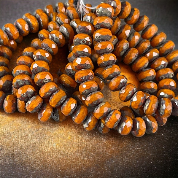 Orange Picasso Rondelle  Czech Beads  7x5mm Rondelle  Czech Glass Beads - Orange Opaline Glass Beads (R7/RJ-2761) * Qty. 25