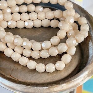 Czech Glass Beads - Opaque Beige, 6mm Beige Luster Fire Polished Faceted Round Beads (FP6/N-006) * Qty. 25