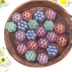 Czech Glass Beads - Tiny Blooms - 8.5mm Flower Coin Beads, Tiny Blooms Assortment of Colors * Qty. 20