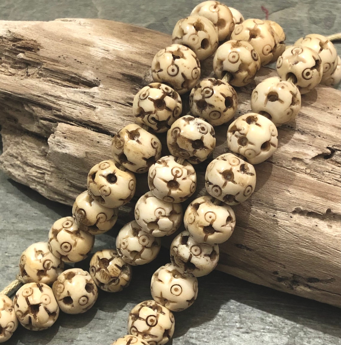 Carved Bone Beads 10mm Roundish Tribal Carved Design Beads | Etsy