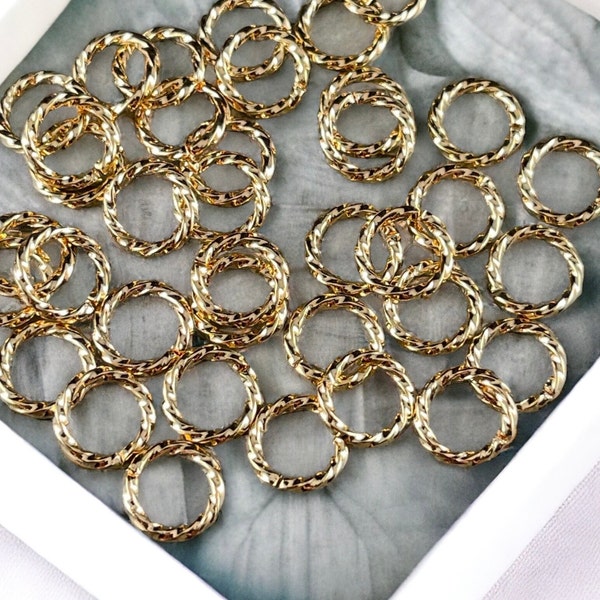8mm Gold Twisted Jump Rings ~ 16 gauge Decorative  Open Jumprings ~ Twisted Gold Plated Brass Jump Rings (FMG/5028) * Qty. 50