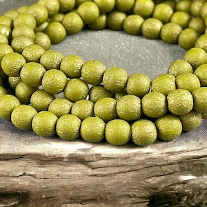 Matte Olive Green Czech Glass Beads  6mm Round Green Beads  6mm Druk Beads  Matte Olive Green with Gold Wash (D6/N-069) * Qty 30