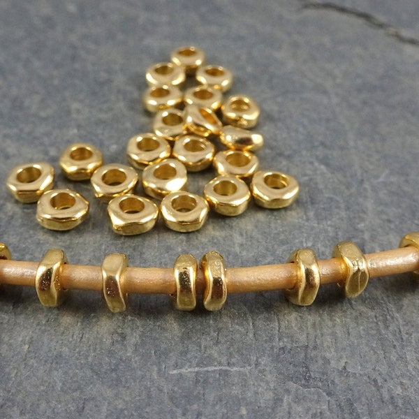 TierraCast Large Hole Heishi Nugget  4.5mm Nugget Rondelle Spacer  Gold Plated Nugget Spacer  Organic Spacer Bead (TC/0449-25) * Qty. 20