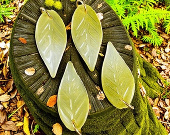 Olive Green Glass Leaf Beads, Top Drilled, 32x14mm Wavy Leaf Bead (OGW-32x14) * 15 Beads