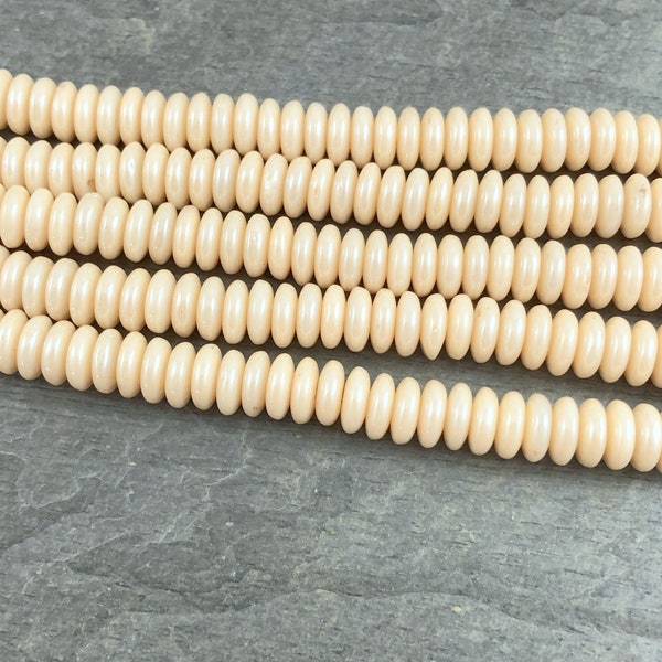 Beige Czech Glass Beads  Beige Rondelles  6x2mm Rondelle  Opaque Ivory Czech Rondelle Beads (RD6/SM-P14413) - Qty. 50