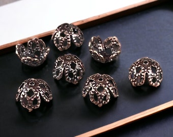 8mm Antiqued Copper Victorian Style Filigree Bead Caps ~ Bendable Copper Bead Caps ~ Antiqued Copper Plated Brass (VJS/C105C) * Qty. 10