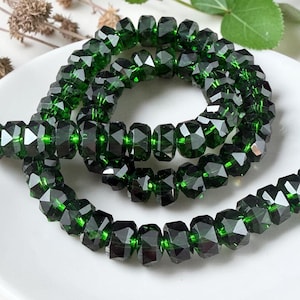 Transparent Green 8x5.25mm Faceted Rondelle - Dark Forest Green (8x5mmRon-Forest) * 30 Beads
