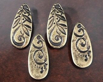 TierraCast Jardin Long Teardrop Charm, Dulce Vida Collection, Antiqued Brass Finish (PF/583-57) * Qty. 4