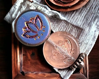 Czech Glass Beads - 14mm Lotus Coin Bead, Pink with Purple/Orange Iridescent Finish (RJ-4047) * Qty. 6