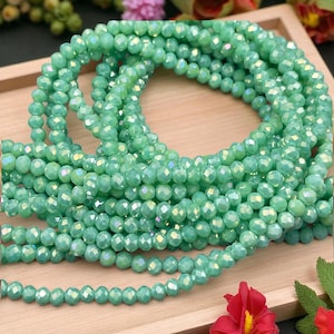 Opaque Lime Green 4x3mm Faceted Glass Beads, Spring Green with AB Finish (SpringAB-4) * 100 Beads