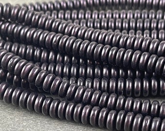 6x2mm Dark Plum Czech Glass Rondelle ~ Metallic Suede Dark Purple Disc Spacer (RD6/SM-79083) * Qty. 50