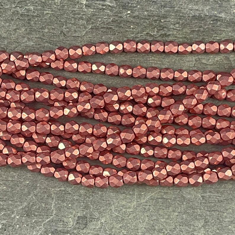 Rose Gold Czech Glass Beads 4mm Fire Polished Beads Faceted Round Beads Coppery Pink Metallic Beads FP4/SM-08A02 Qty. 50 image 6